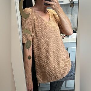 J. Jill Textured Short Sleeve cotton blend knit Top in Tan Camel